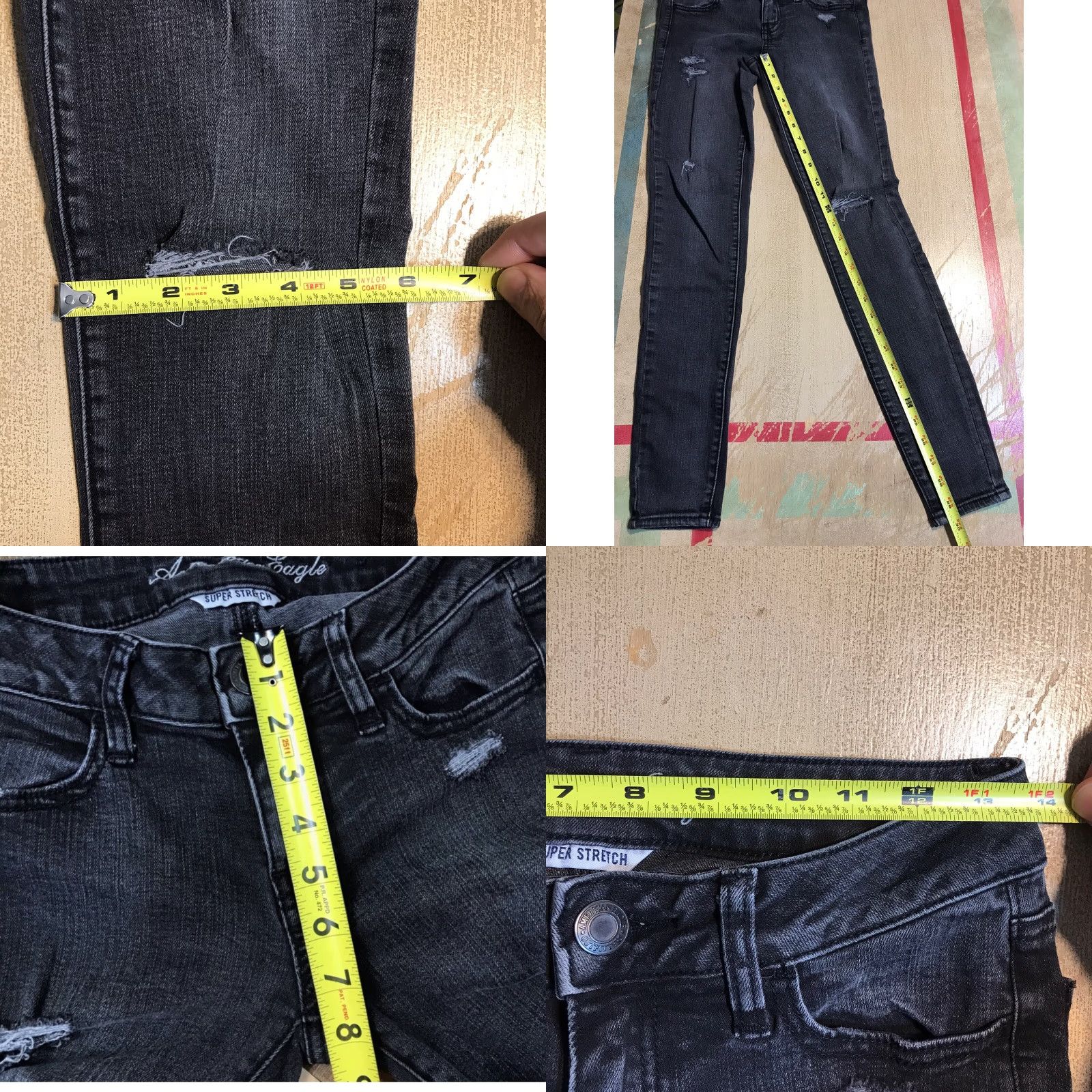 American Eagle Outfitters American Eagle Jeans Jegging Black Super Stretch Distressed Womens 2 X 29.5 Ins Size 27" / US 4 / IT 40 - 8 Thumbnail