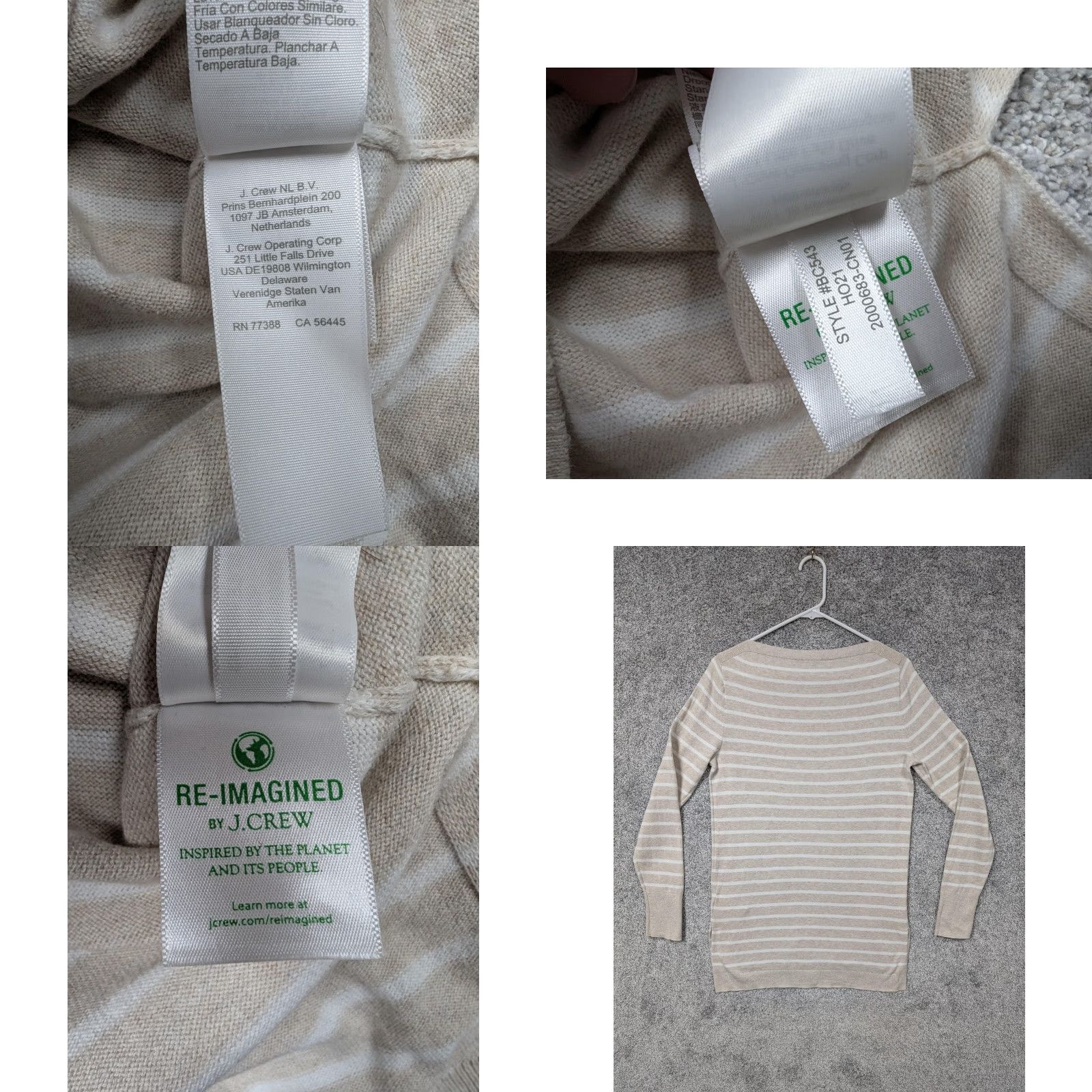 J.Crew J.Crew Sweater Shirt Beige White Striped Boat Neck Long Sleeve 100% Cotton Regular Fit Womens S Pullover Casual Spring Size S / US 4 / IT 40 - 8 Thumbnail