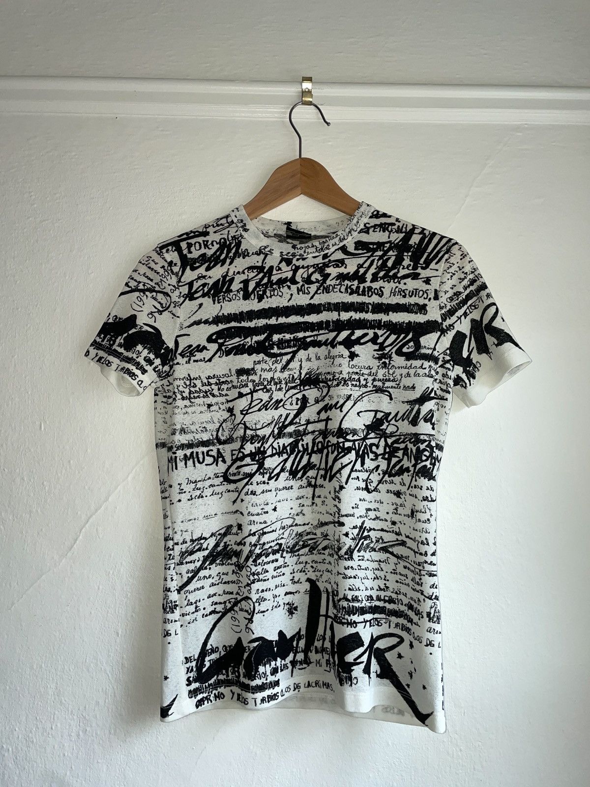 image of Jean Paul Gaultier Jpg Homme T-Shirt Pen & Ink Graphic in White, Men's (Size Small)
