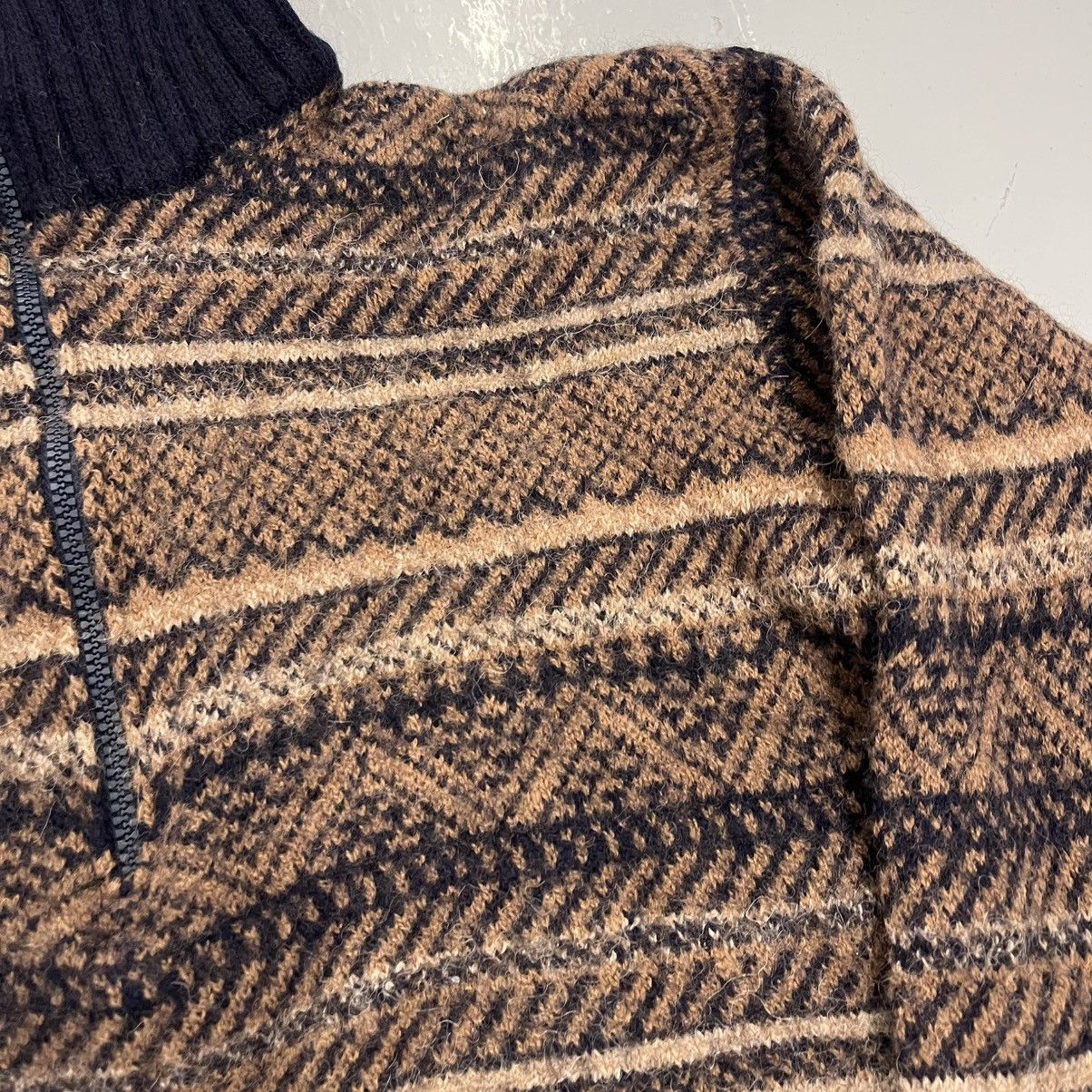 Other Vintage 80s Ates Tricots Brown Pattern Wool 1/2 Zip Sweater Size S / US 4 / IT 40 - 2 Thumbnail