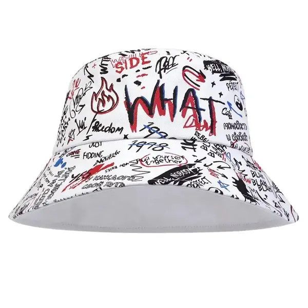 Japanese Brand "WHAT" Printing Letter bucket hat Size ONE SIZE - 2 Thumbnail