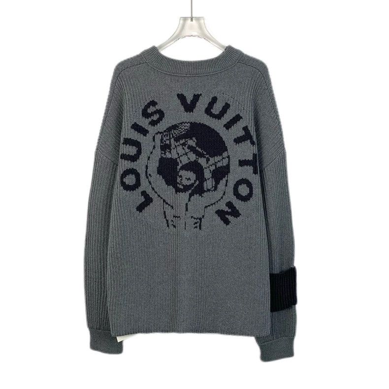 Louis Vuitton Louis Vuitton Grey monogrammed intarsia wool crewneck long Size US L / EU 52-54 / 3 - 2 Thumbnail
