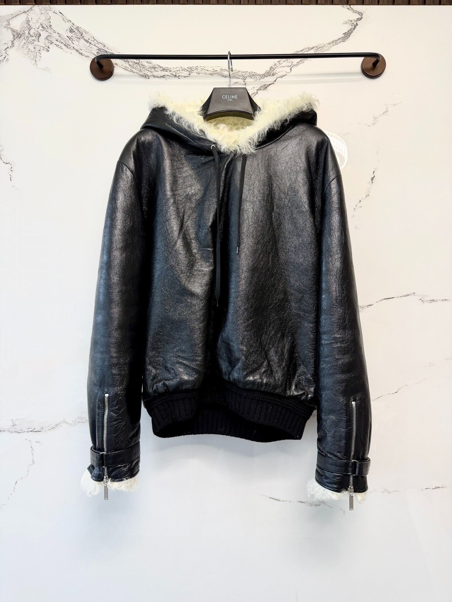 Saint Laurent Paris Saint Laurent Black Leather Hooded Sweatshirt Size US S / EU 44-46 / 1 - 1 Thumbnail