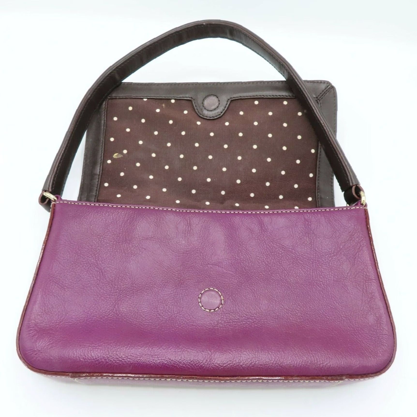 Vintage kate spade new york Shoulder Bag Purple Brown Leather Magnetic Flap handbag Purse Bag Women Size ONE SIZE - 4 Thumbnail