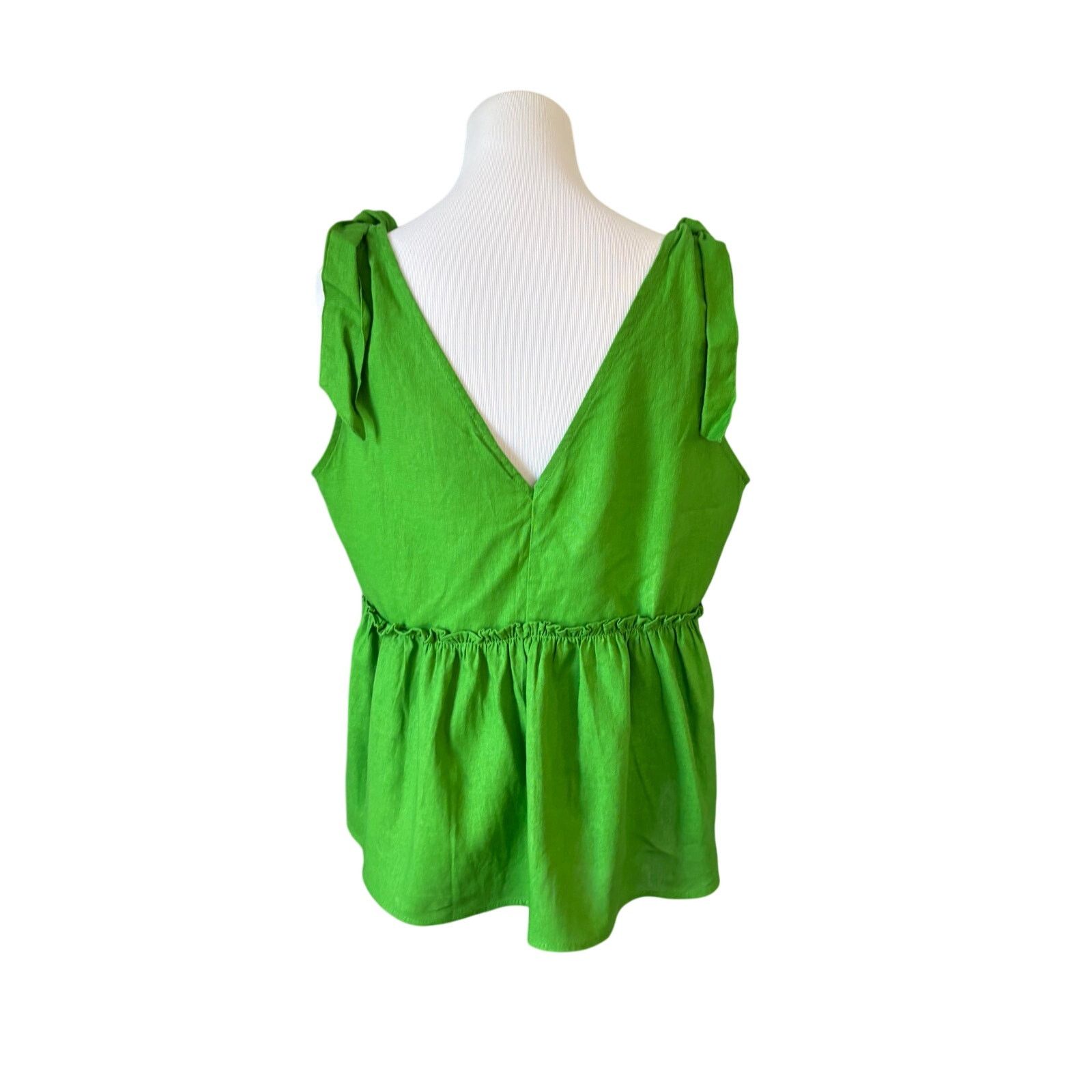Other Who What Wear Linen Kelly Green Top Blouse LARGE NWOT Size L / US 10 / IT 46 - 4 Thumbnail