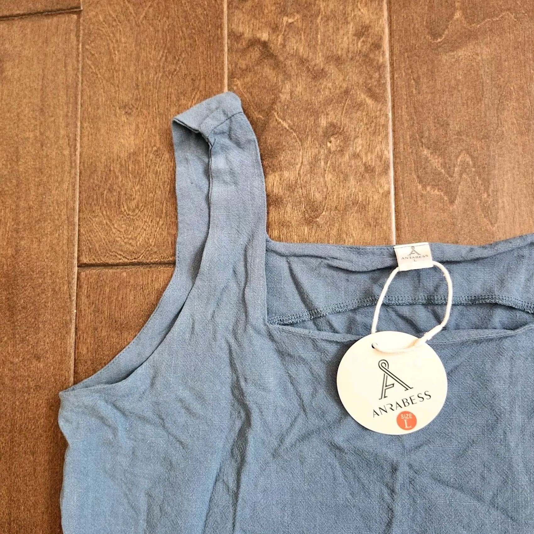 Vintage Anrebess Women's Tank Cropped Top - L Blue Linen Rayon Sleeveless Pullover NWT Casual Party/Cocktail Travel Size L / US 10 / IT 46 - 7 Thumbnail