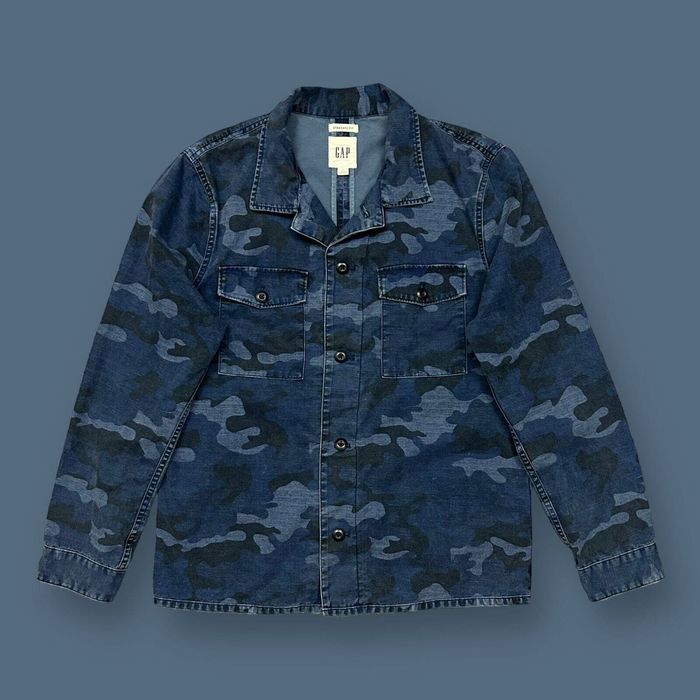 Vintage GAP Shirt Jacket Tapestry Navy Camo Military Field Coat