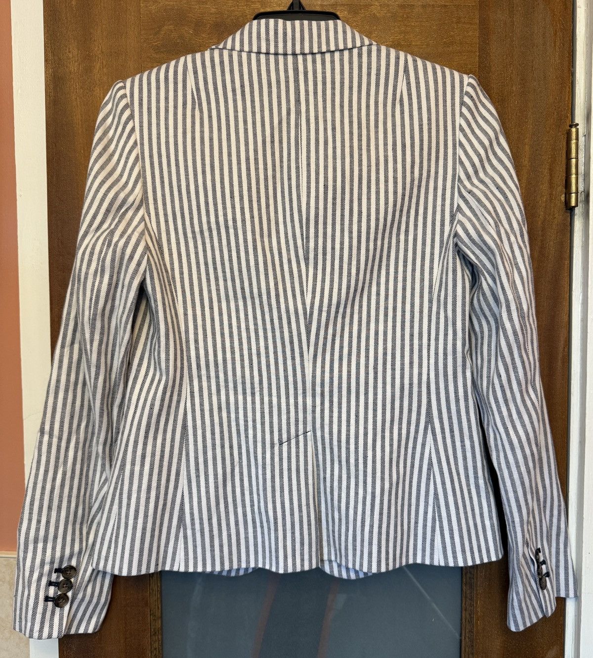 Banana Republic Banana Republic Navy White Pinstripe Linen Cotton Blazer Size S / US 4 / IT 40 - 6 Thumbnail