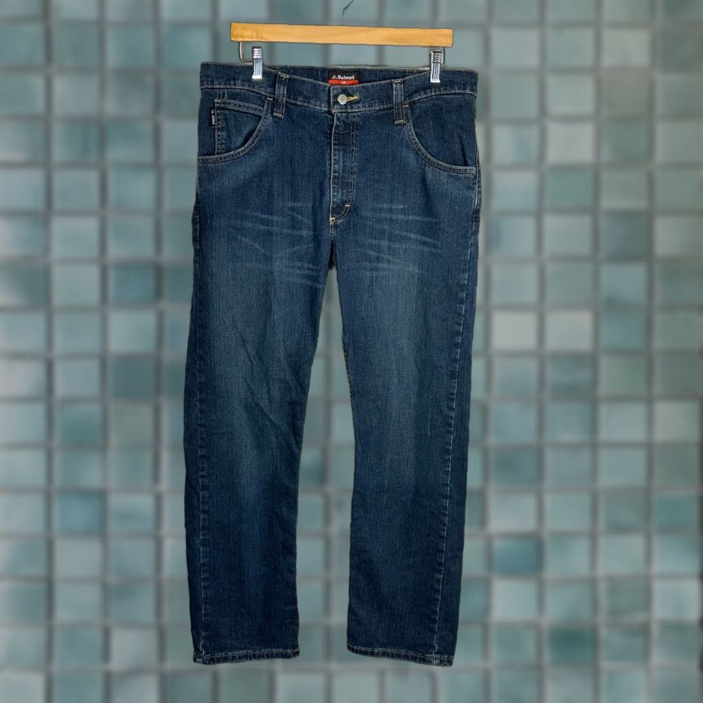 Denime Bulwark FR Mens Jeans 36 37 Dark Wash CAT2 2112 Denim Pants Straight 5-Pocket Denim Blue Size US 37 - 1 Thumbnail