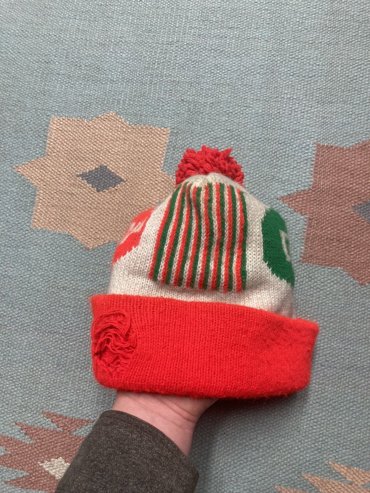 Vintage 70s beanie hat skull cap stop go novelty print winter ski Size ONE SIZE - 6 Thumbnail