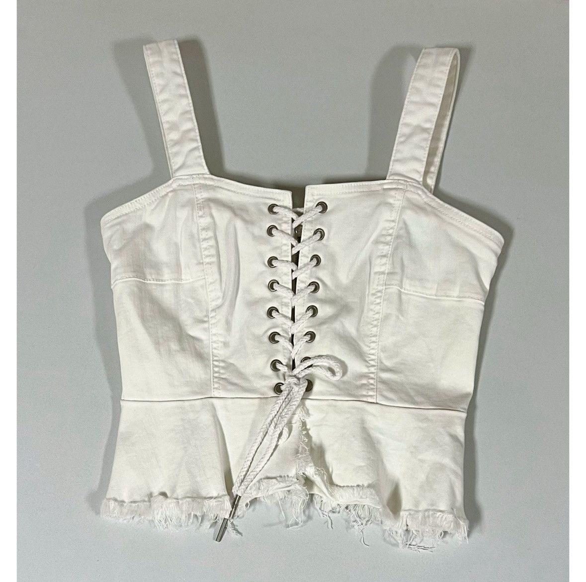 BLANKNYC Blank NYC White Jean Lace-Up Corset Bustier Top Shirt XS 🤍 Size XS / US 0-2 / IT 36-38 - 2 Thumbnail
