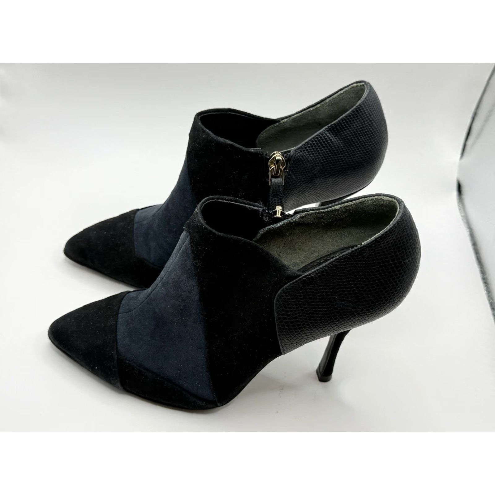 Tory Burch TORY BURCH Lorelei Suede & Leather Color Block Pointed Toe Pumps Bootie 5M Women Black Leather Lining Ultra High Kitten Heel Size US 5 / IT 35 - 3 Thumbnail