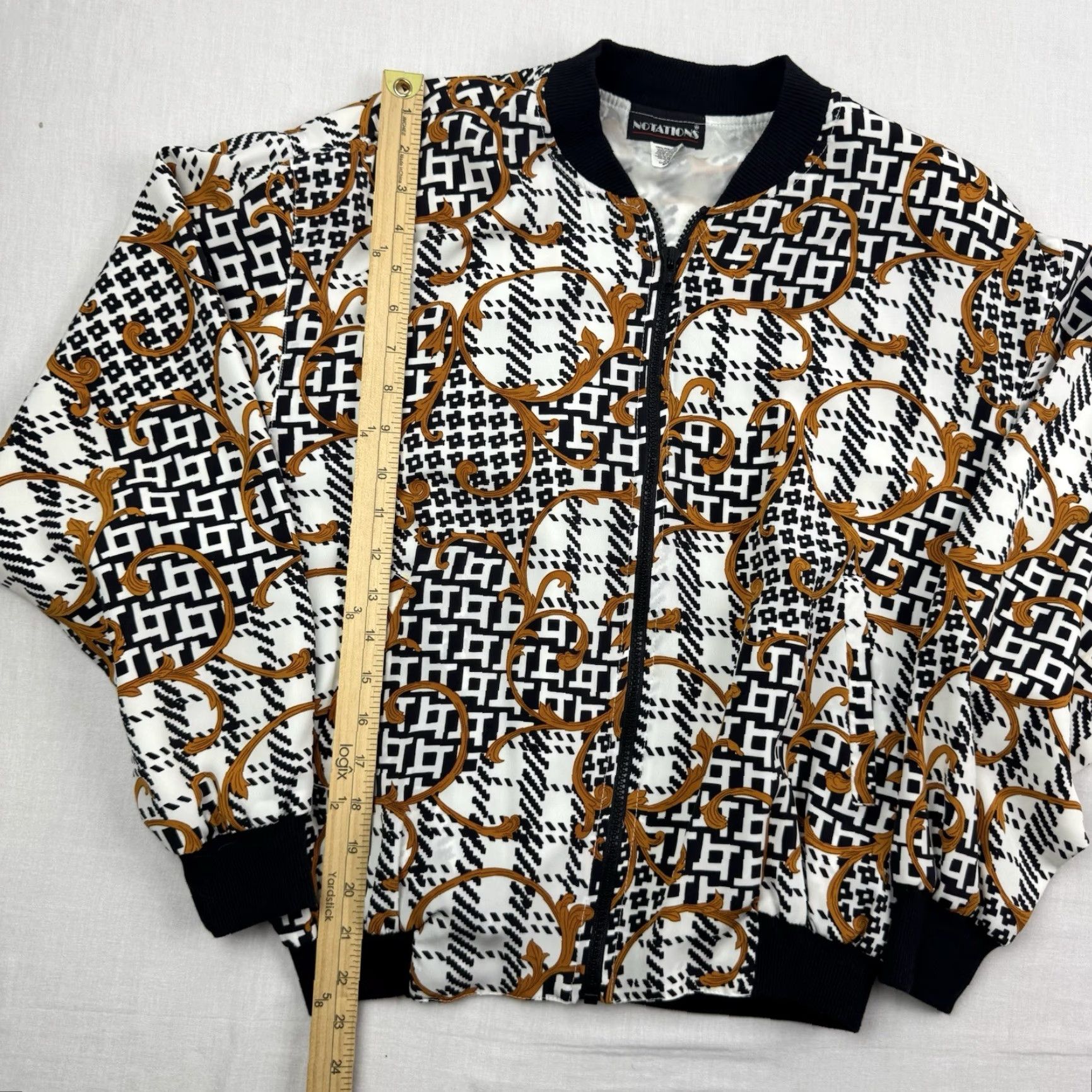 Vintage Vintage Notations Satin Jacket Womens Small All Over Print Full Zip Classic 80s Size S / US 4 / IT 40 - 3 Thumbnail