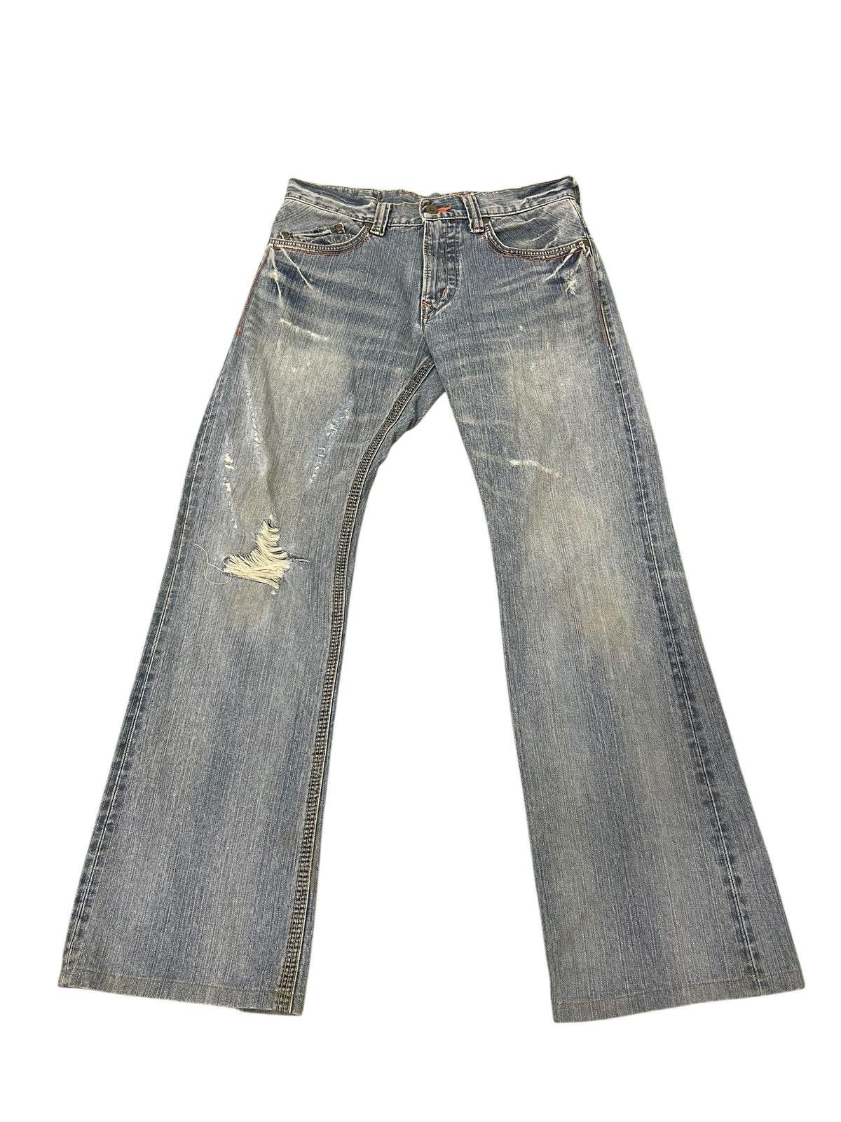 Le Grande Bleu (L.G.B.) Flare Jeans Edwin Japan Faded Distress Boot Cut 2🟦5 Size US 32 / EU 48 - 2 Thumbnail