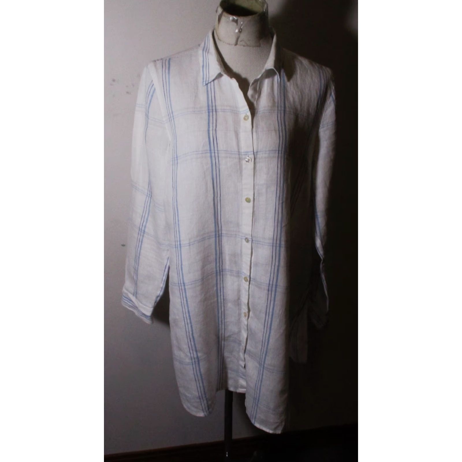 J. Jill J. Jill Blouse Shirt Linen 100% Long Sleeve Tunic White Petite L Womens Size L / US 10 / IT 46 - 2 Thumbnail