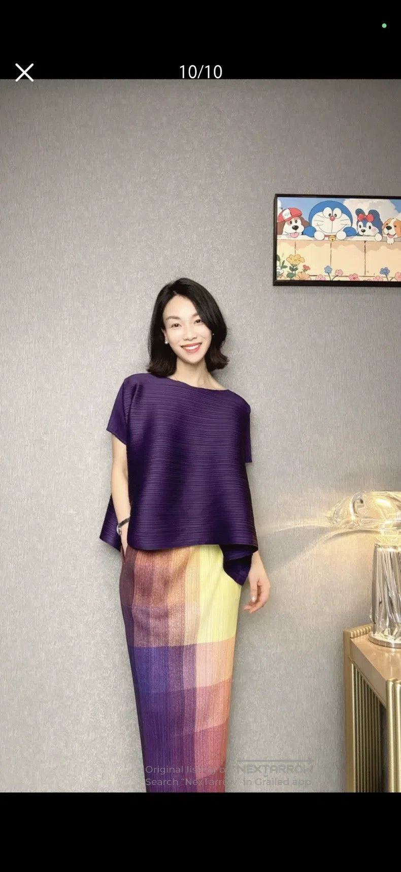 Issey Miyake Issey Miyake Grape Purple Stripe Short Sleeve Top Size L / US 10 / IT 46 - 3 Thumbnail
