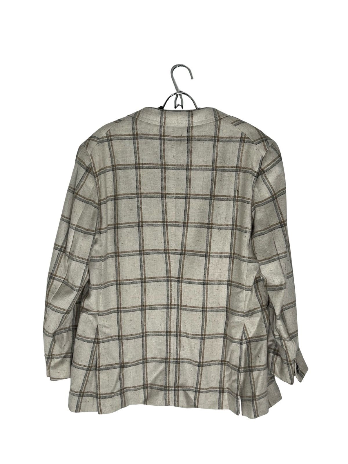 Isaia $6500 Isaia Napoli Beige Checkered Silk Plaid Blazer Size 52 Size 52R - 2 Thumbnail