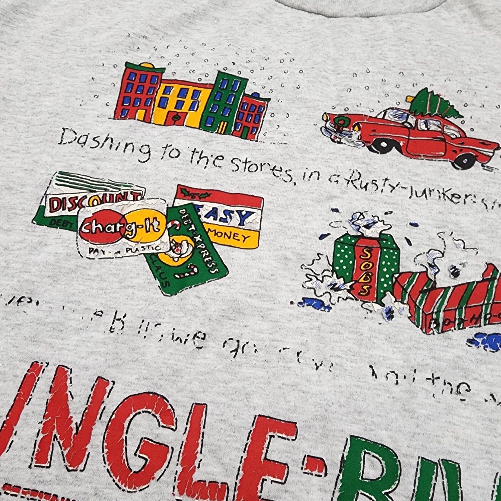 Hanes VINTAGE Hanes Mens T-Shirt 1990s Graphic Parody Christmas Jingle Bills Distressed Gray Large Size US L / EU 52-54 / 3 - 2 Thumbnail
