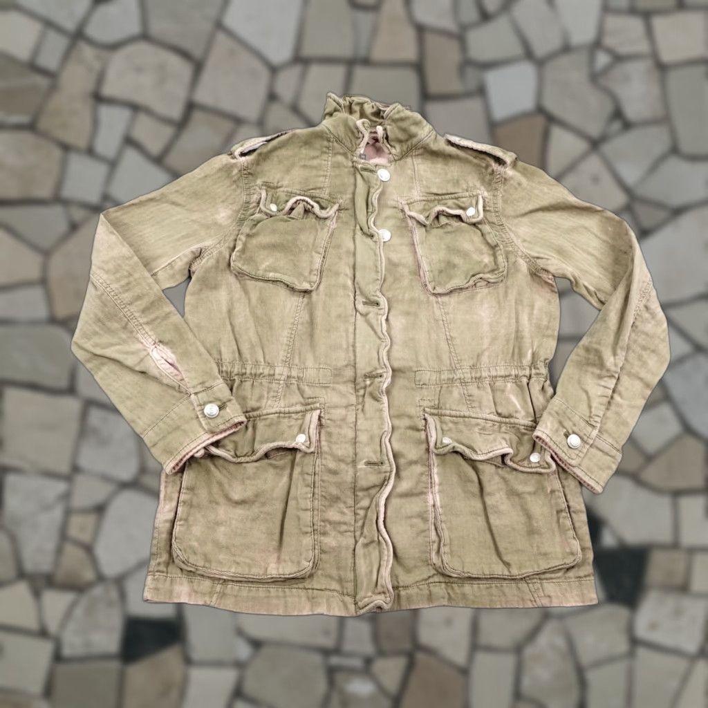 Free People Free People Jacket Womens Small Moss Green Pink Double Cloth Military Coat Size S / US 4 / IT 40 - 1 Thumbnail