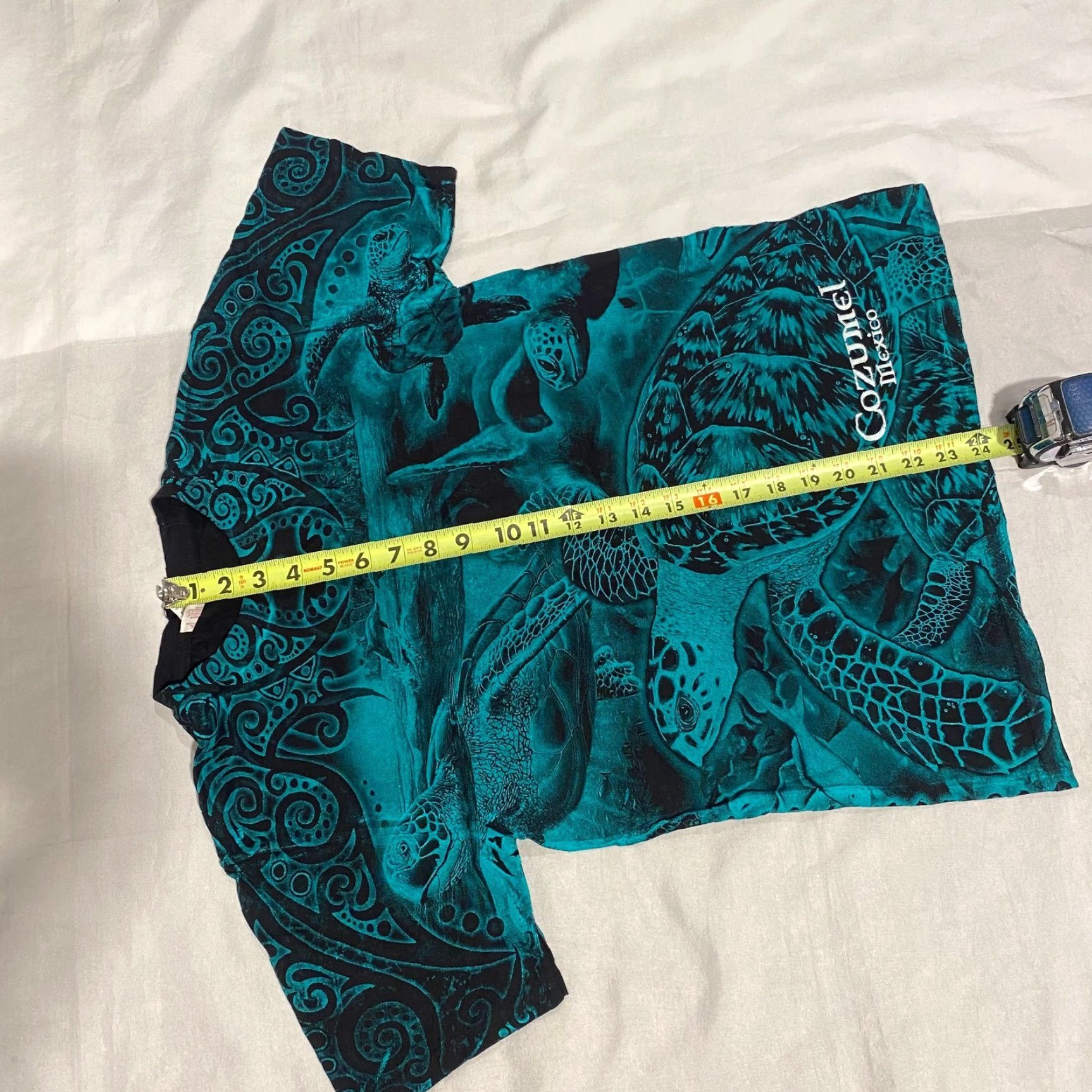 Gildan VINTAGE Gildan Tee Shirt T-Shirt Men Short Sleeve Crew Neck All Over Print Teal Blue Sea Turtles Mexico Cozumel Y2K - S Size US S / EU 44-46 / 1 - 4 Thumbnail