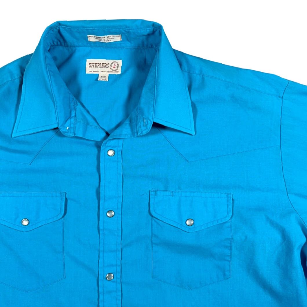 Vintage VINTAGE Sheplers Western Shirt Adult 2XL 2XL Blue Pearl Snap Cowboy Rodeo 90s Shirt Mens Size US XXL / EU 58 / 5 - 2 Thumbnail