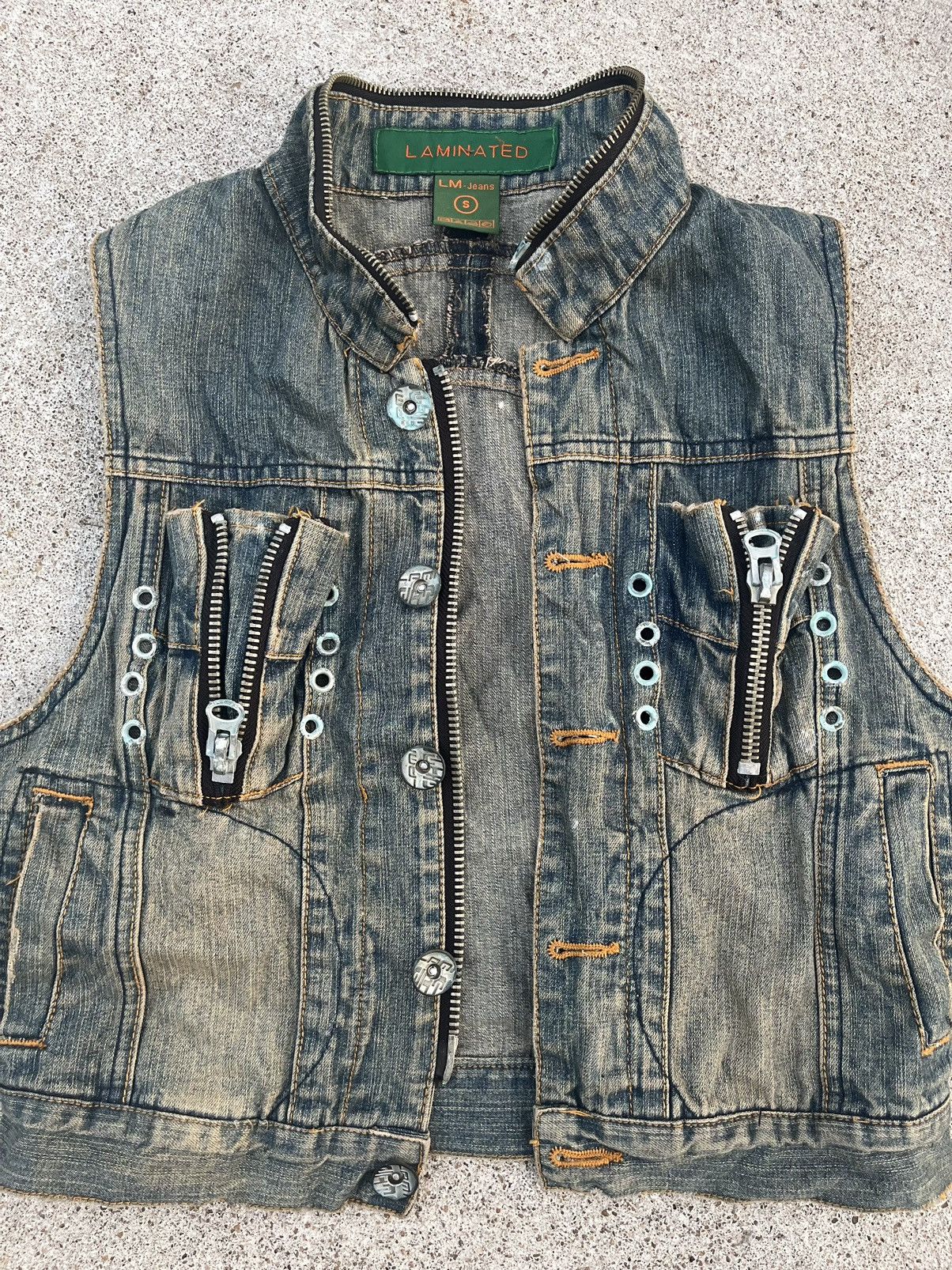 14th Addiction Laminated~Japanese Denim Vest Multi Zip Seditionaries Style Size US S / EU 44-46 / 1 - 3 Thumbnail