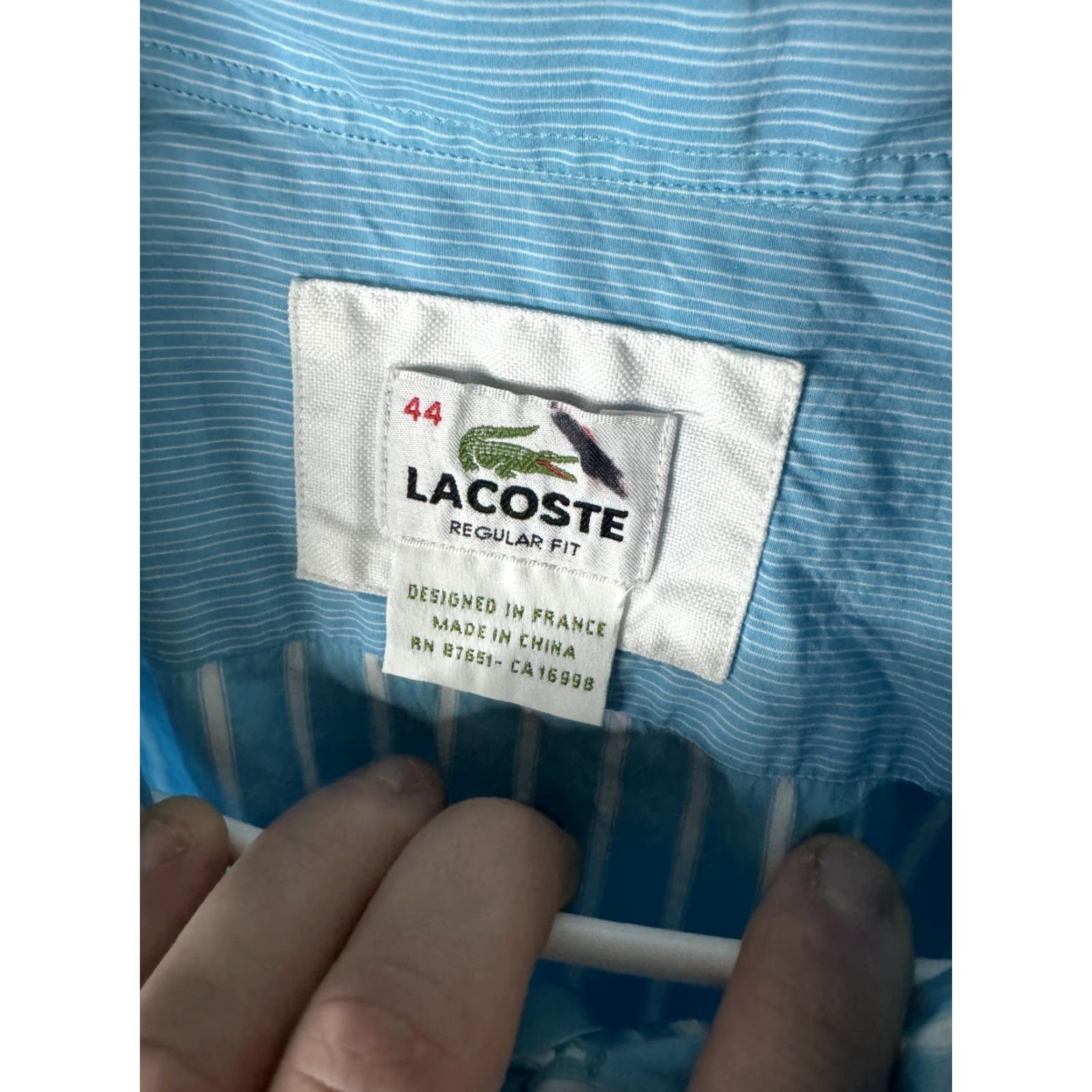 Lacoste Lacoste Shirt Mens Large Blue White Striped Button-Down Long Sleeve Logo Casual Size US XXL / EU 58 / 5 - 7 Thumbnail