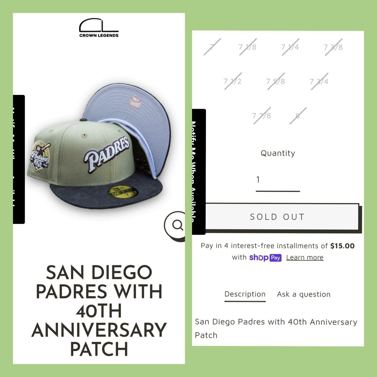 New Era *Firm* 7 3/4 San Diego Padres Corduroy Brim Fitted Hat Size ONE SIZE - 7 Thumbnail