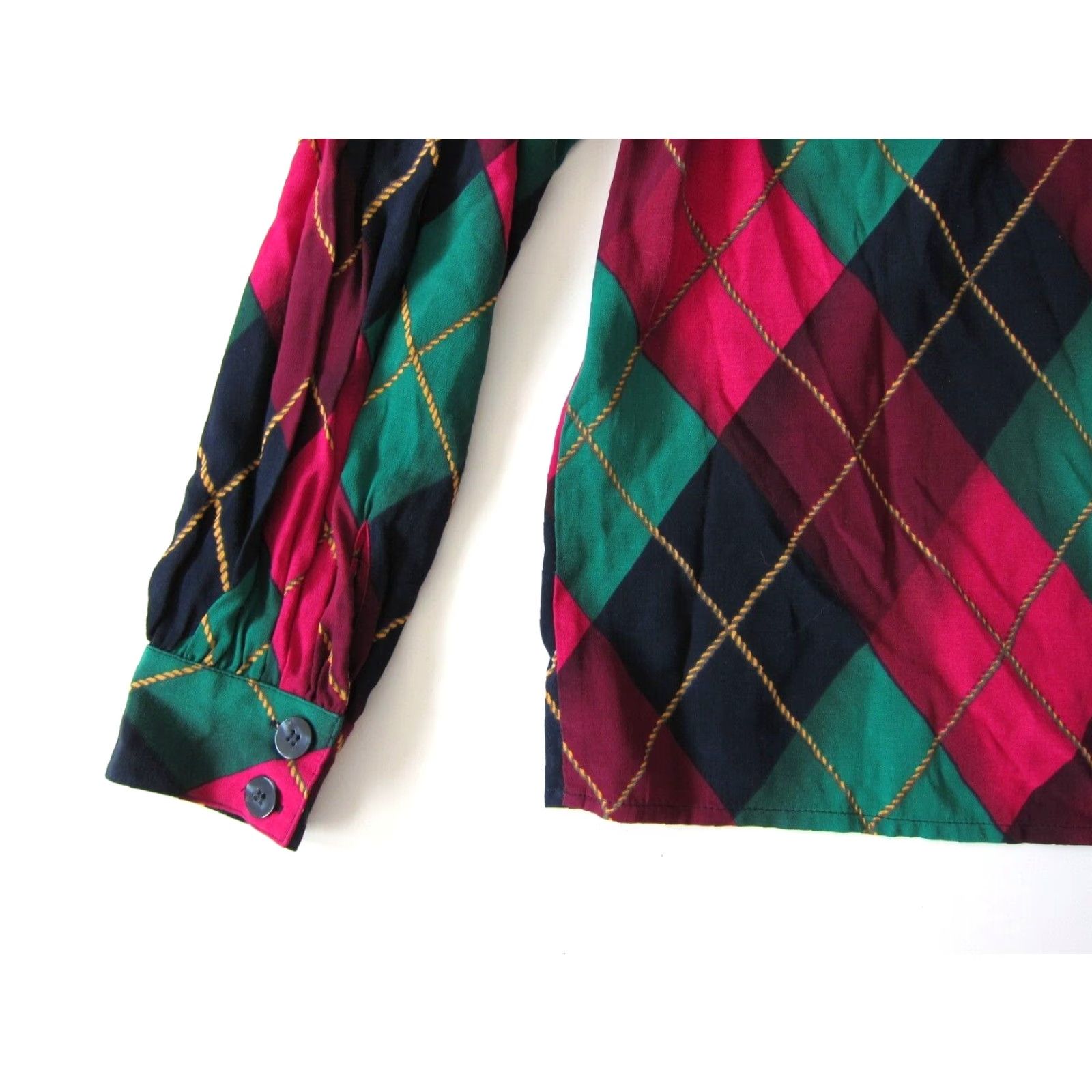 Jones New York VINTAGE Jones New York Blouse Shirt 8 Pink Green Blue Plaid Long Sleeve 100% Rayon Womens Size M / US 6-8 / IT 42-44 - 5 Thumbnail