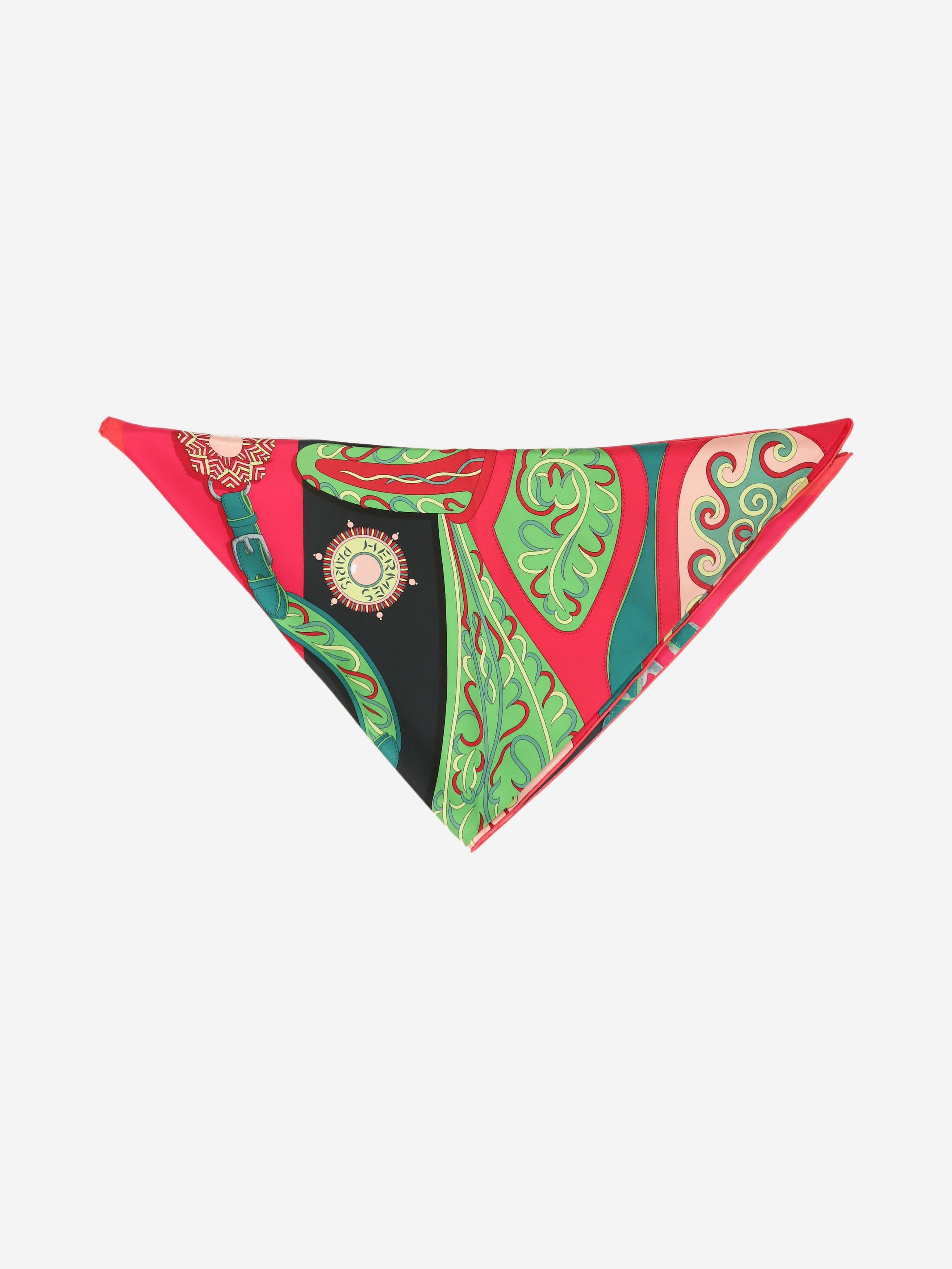 image of Hermes Pink And Green Silk Triangle Scarf, Women's