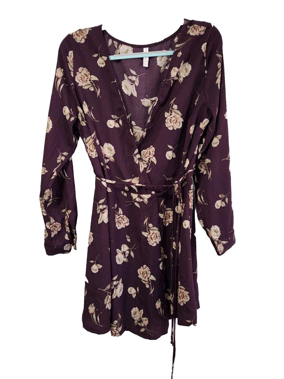 Designer Xhilaration Wrap Dress Large Purple Floral Short Long sleeve Size L / US 10 / IT 46 - 3 Thumbnail