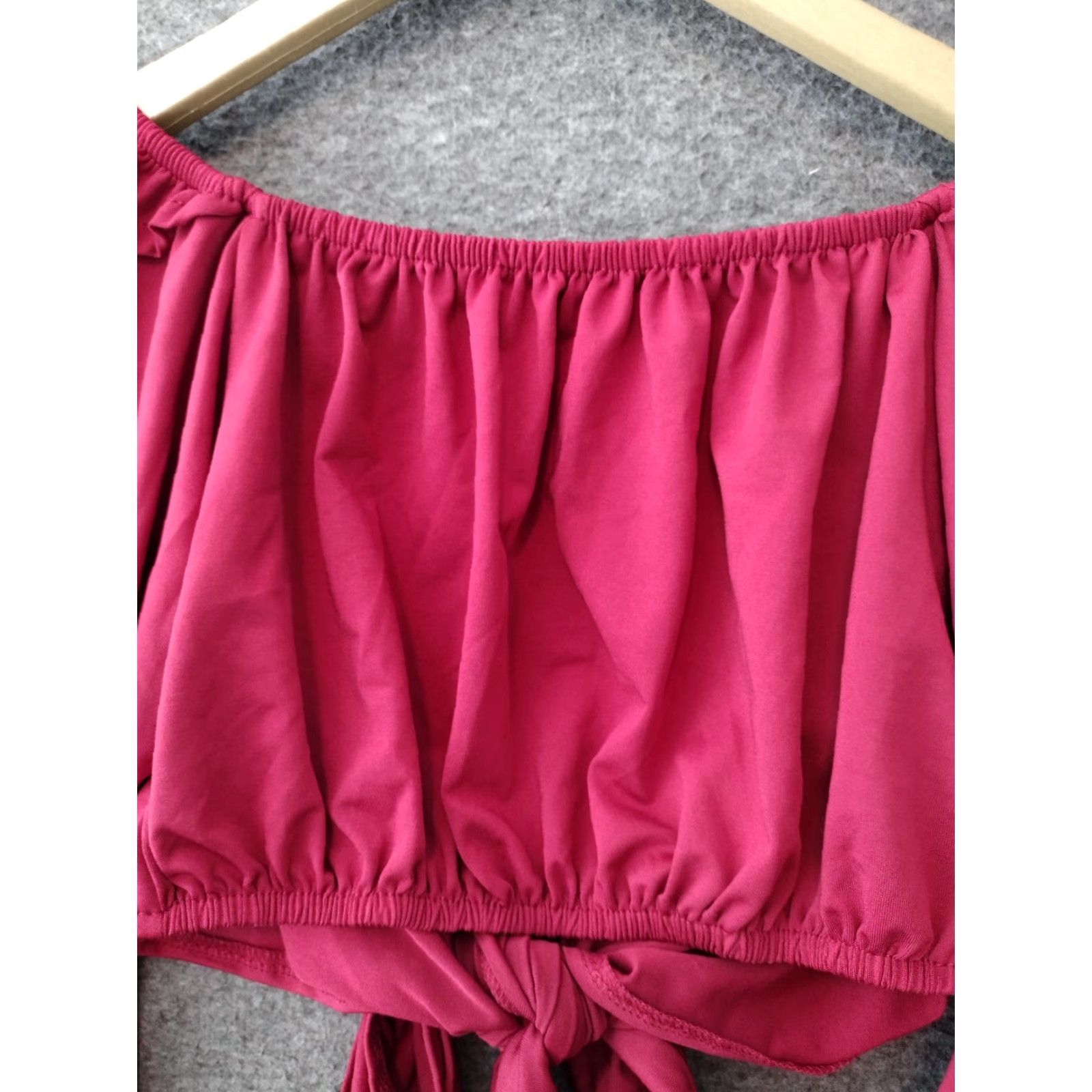 Pinko Unbranded Off The Shoulder Cropped Blouse 2XL Red Bohemian Long Sleeve Tie Back Casual Women Blouse 2XL Red Bohemian Off The Shoulder Cropped Blouse Size XXL / US 16-18 / IT 52-54 - 5 Thumbnail