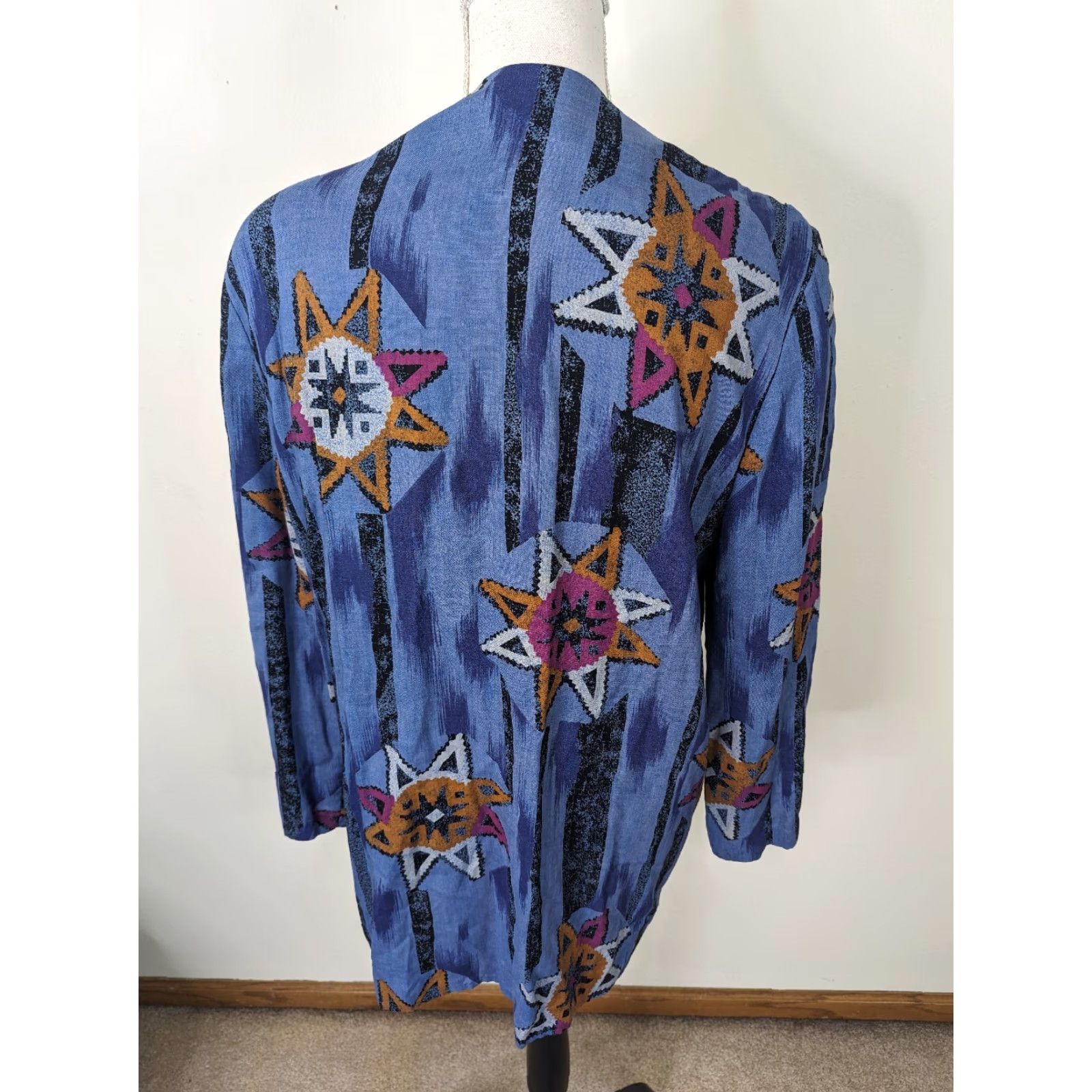 Vintage VINTAGE Womens Aztec Purple Cotton Knit Open Front Blazer Jacket Medium Size M / US 6-8 / IT 42-44 - 3 Thumbnail