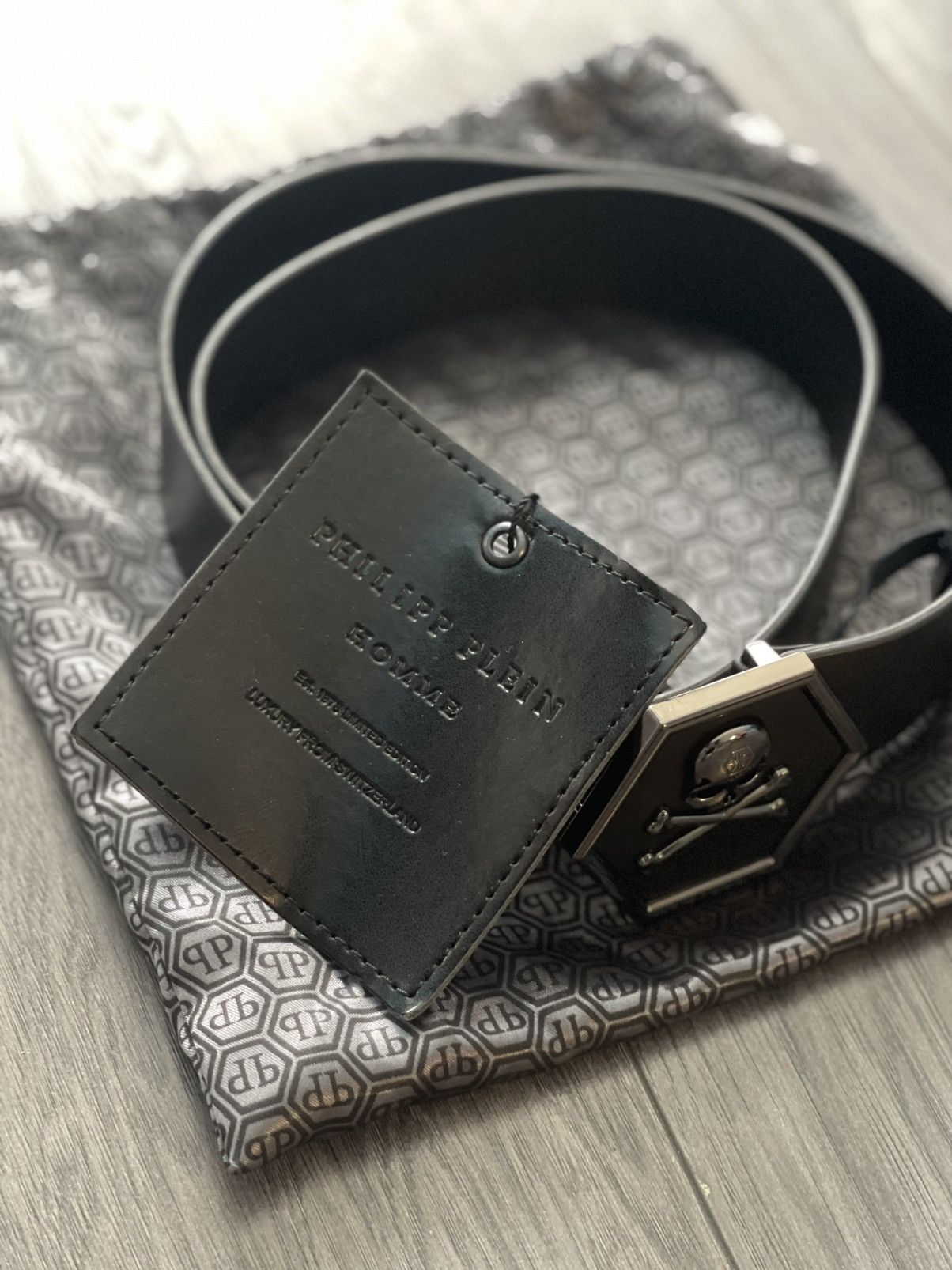 Philipp Plein Philipp Plein Skull Black Leather Hexagon Belt (100cm) Size ONE SIZE - 3 Thumbnail