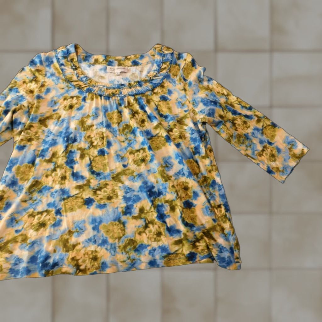 Jones New York Jones New York Blouse XL Womens Floral Yellow Crew Neck Pullover Cotton Rayon Stretch Casual Top Size XL / US 12-14 / IT 48-50 - 1 Thumbnail