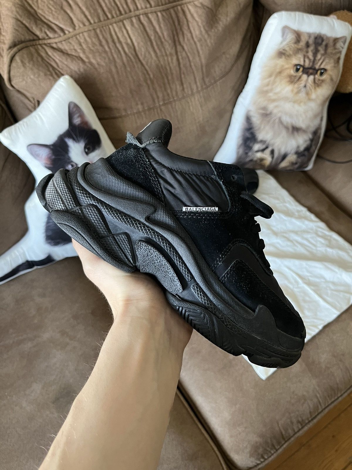 Balenciaga BALENCIAGA Triple S Black Suede Nylon Speed Flat Trainers Size US 5 / IT 35 - 9 Thumbnail