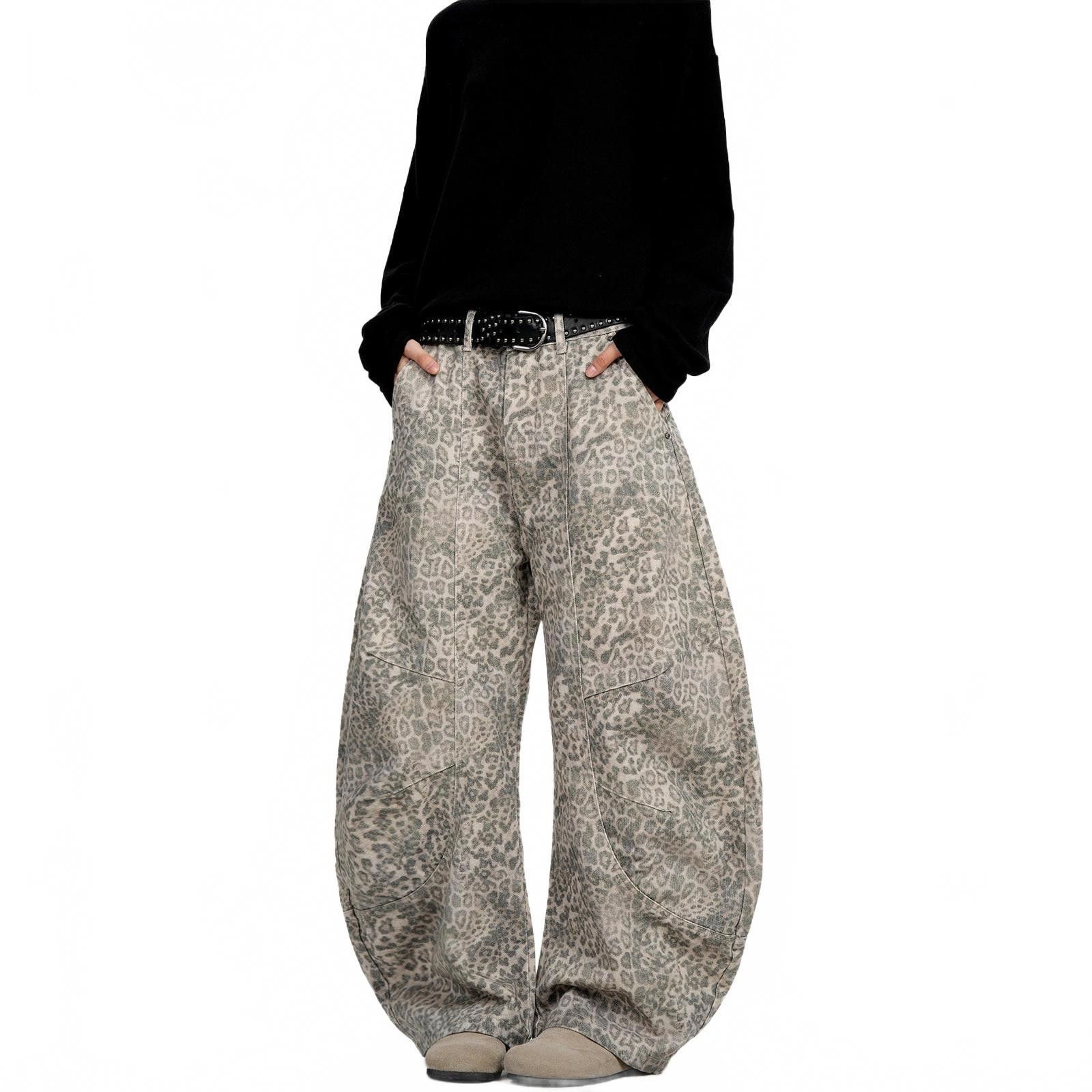 Japanese Brand Beige Leopard Print Baggy Wide Leg Pants, Casual Trousers Size US 32 / EU 48 - 2 Thumbnail