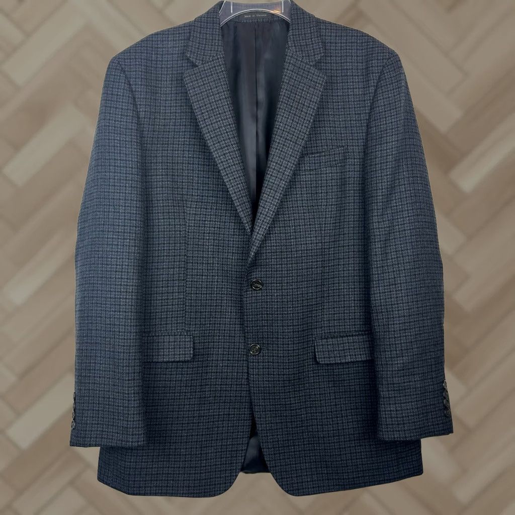 Chaps Chaps Sport Coat Mens 42 Blue Wool Plaid Blazer Single-Breasted Two-Button Notch Lapel Long Size 42R - 1 Thumbnail
