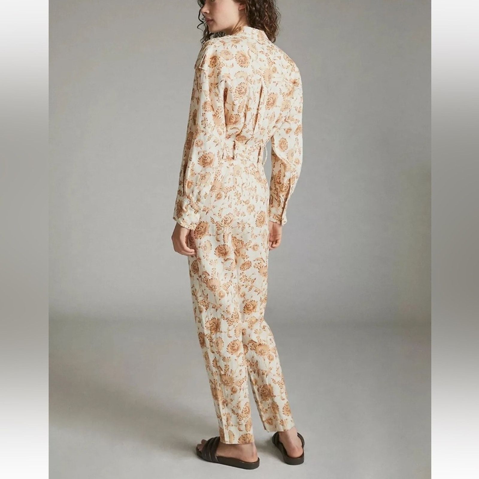 Anthropologie SIGNIFICANT OTHER Aphrodite Belted Jumpsuit Linen Blend Size 27" / US 4 / IT 40 - 3 Thumbnail