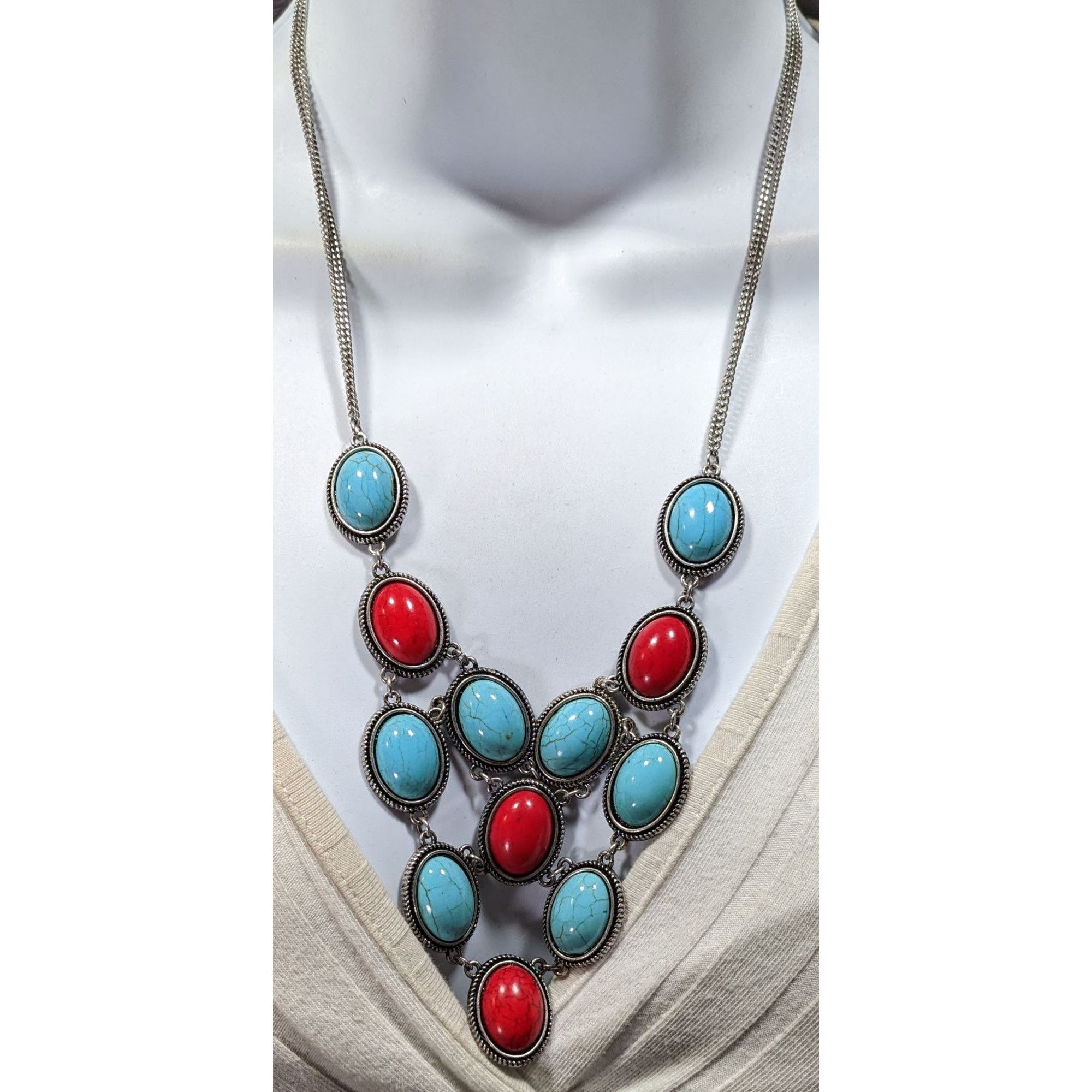 Other Southwestern Red And Faux Turquoise Cabochon Statement Neckl Size ONE SIZE - 5 Thumbnail
