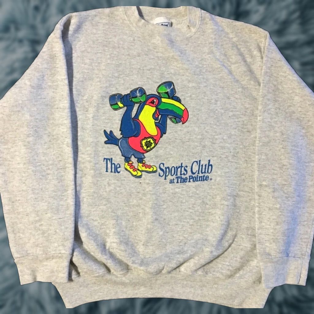 Rainbow VINTAGE Rainbow Pointe Sport Club Hoodie Mens L Gray 80s 90s Grunge Tracksuit Sports Retro Toucan Cartoon Fadeed Sweatshirt Size US L / EU 52-54 / 3 - 1 Thumbnail