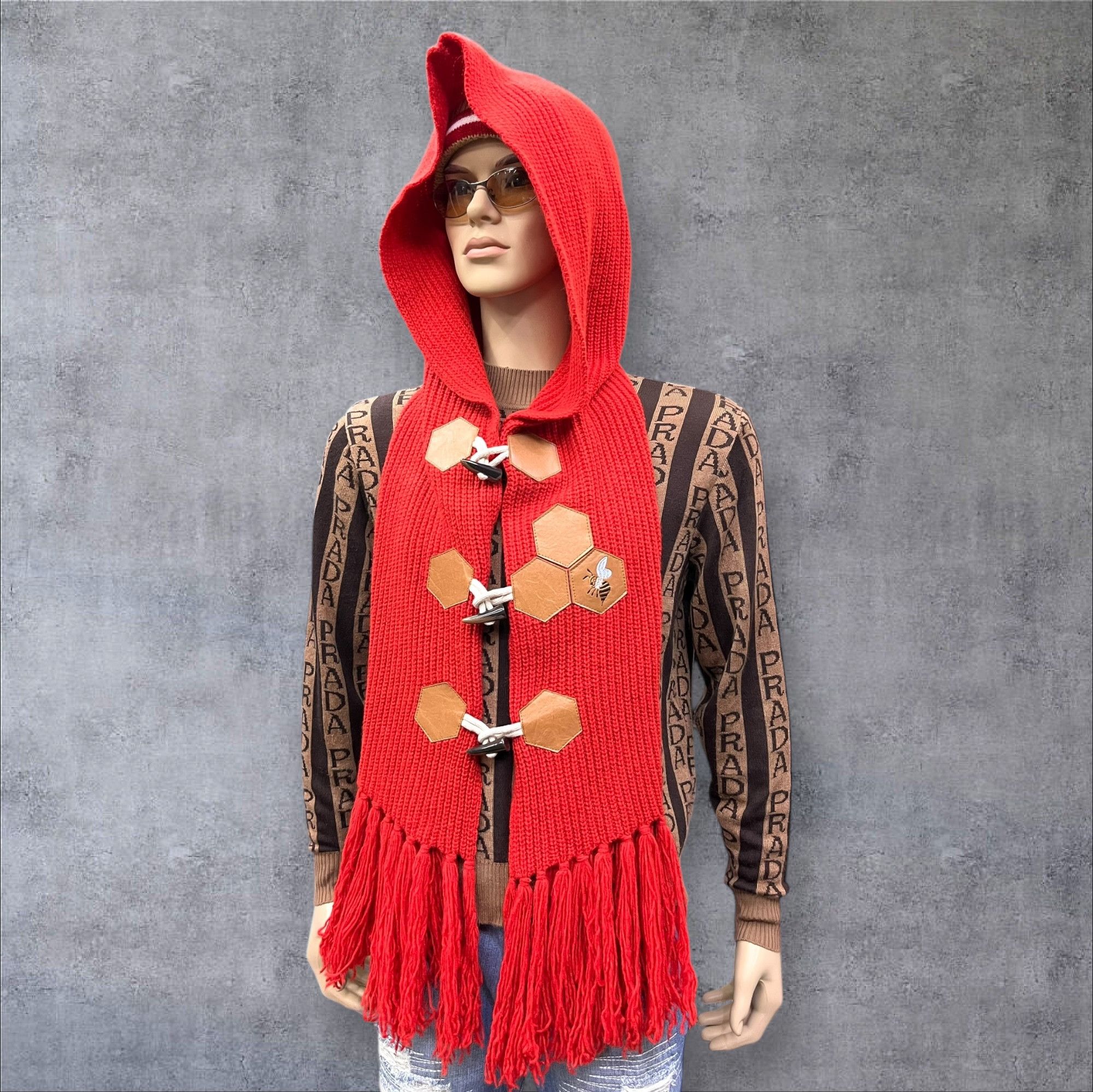 Ne-net Issey Miyake Bee Toggle Knit Hoodie Scarf Rare