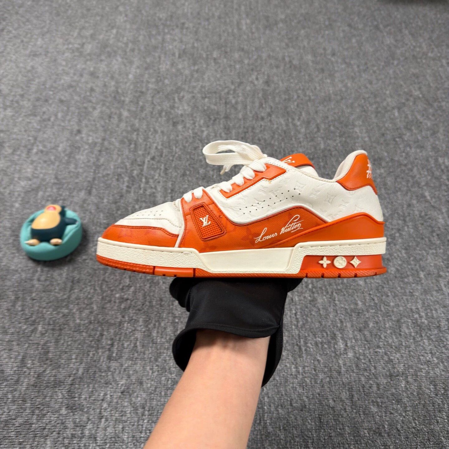 Louis Vuitton LV Trainer White Orange Embossed AOP 9/10 40 Size US 7 / EU 40 - 9 Thumbnail