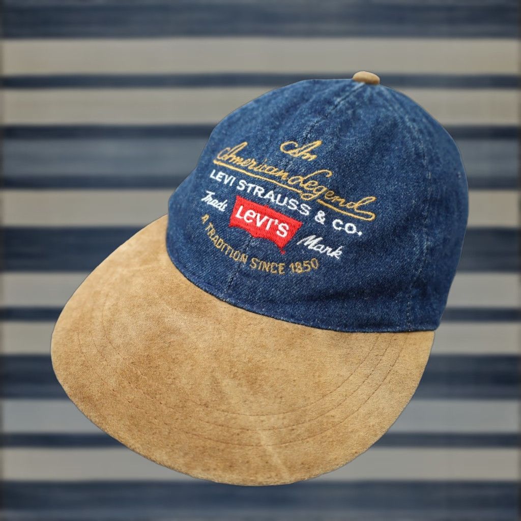 Denime VINTAGE Levis Denim Spellout Strap Back Hat Blue Baseball Cap OS Men Adjustable Size ONE SIZE - 1 Thumbnail