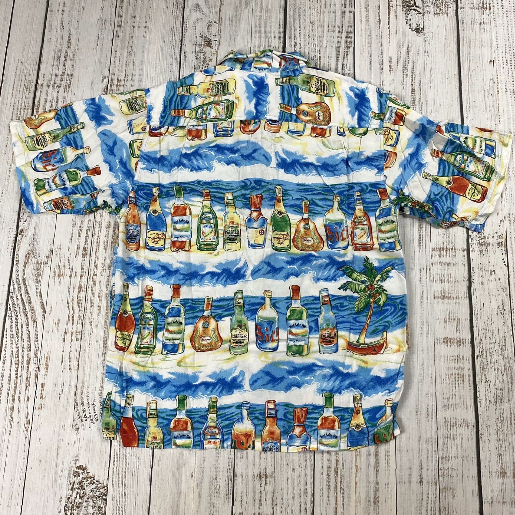 Vintage VTG Thumbs Up Camp Shirt Hawaiian Button-Up Rayon Cocktail Bar Life of the Party XL Blue Mens Size US XL / EU 56 / 4 - 5 Thumbnail