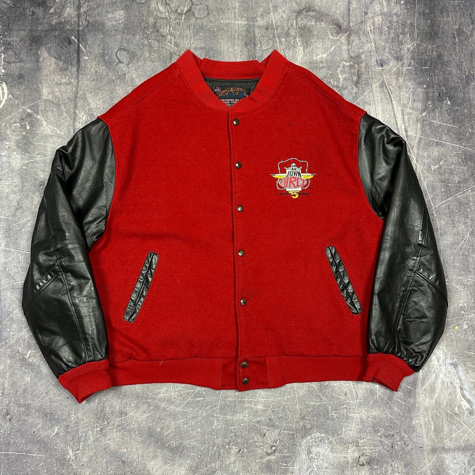 Image of Varsity Jacket x Vintage 90's John Force 5 Time Champion Varsity Letterman Jacket N58 in Red (Size 