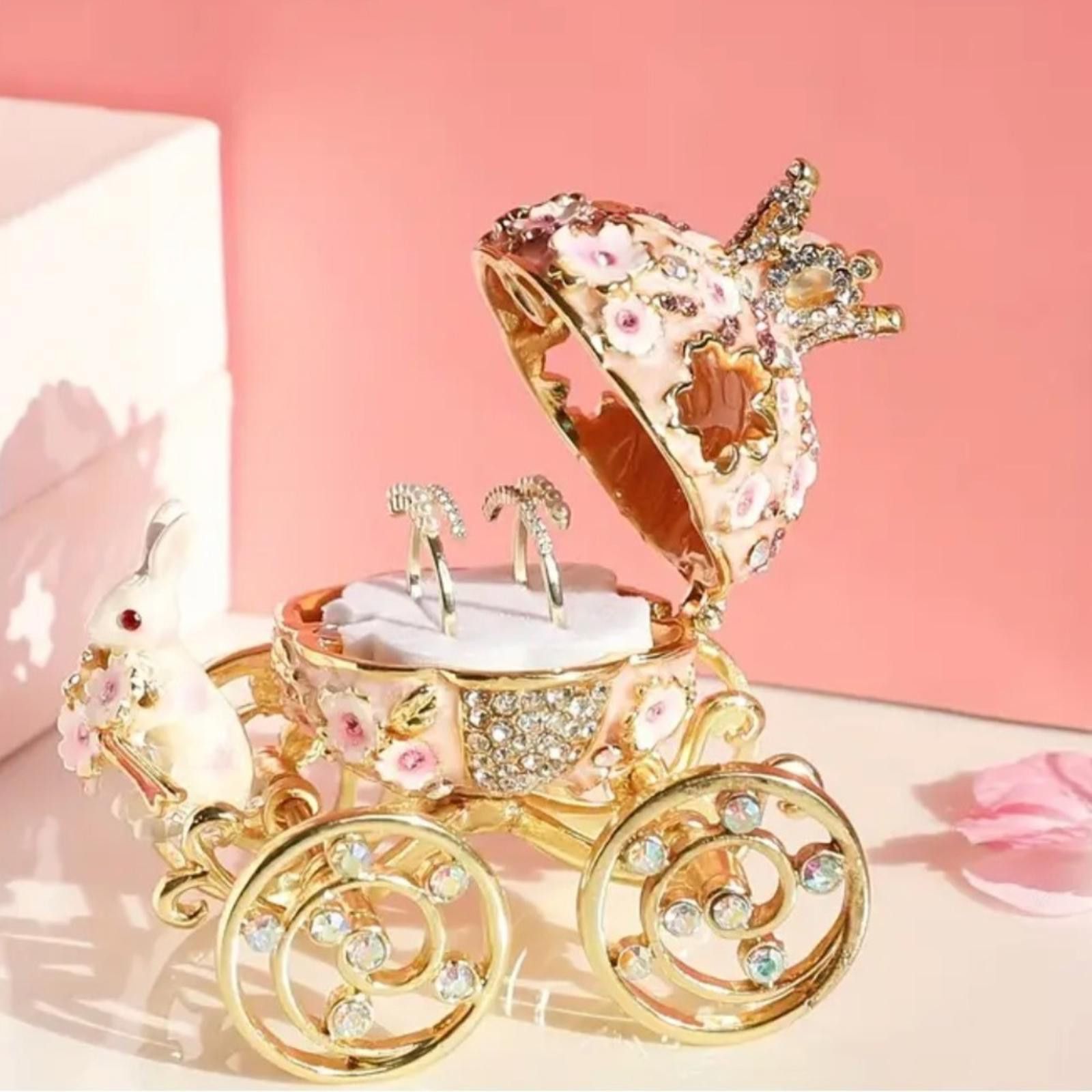 Designer Gold and Pink Carriage Trinket Box Crystal Encrusted Size ONE SIZE - 2 Thumbnail