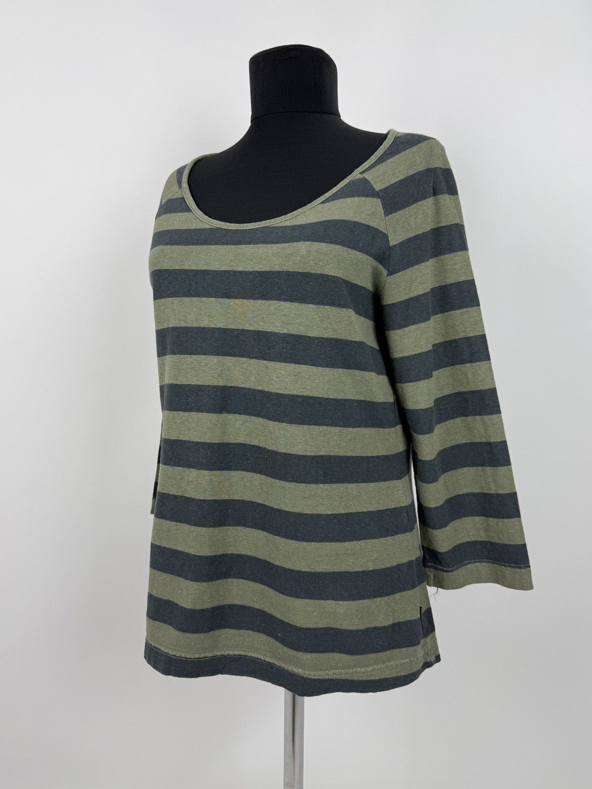 OSKA OSKA Green Stripe Hemp Cotton Scoop Neck 3/4 Sleeve Shirt Size S / US 4 / IT 40 - 1 Thumbnail