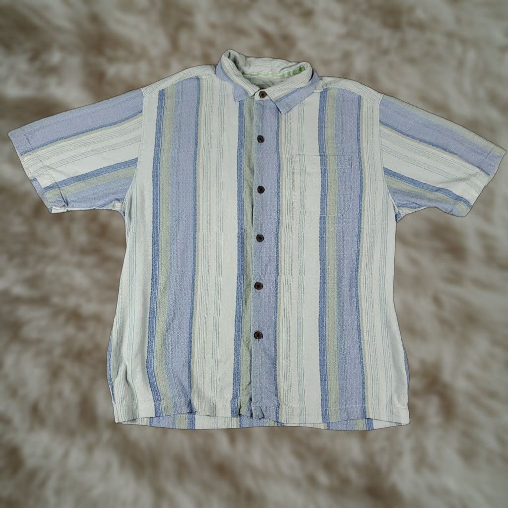Tommy Bahama Tommy Bahama Shirt Mens Large Silk Short Sleeve Button-Up Striped Blue Hawaiian Beach Mens Size US L / EU 52-54 / 3 - 1 Thumbnail