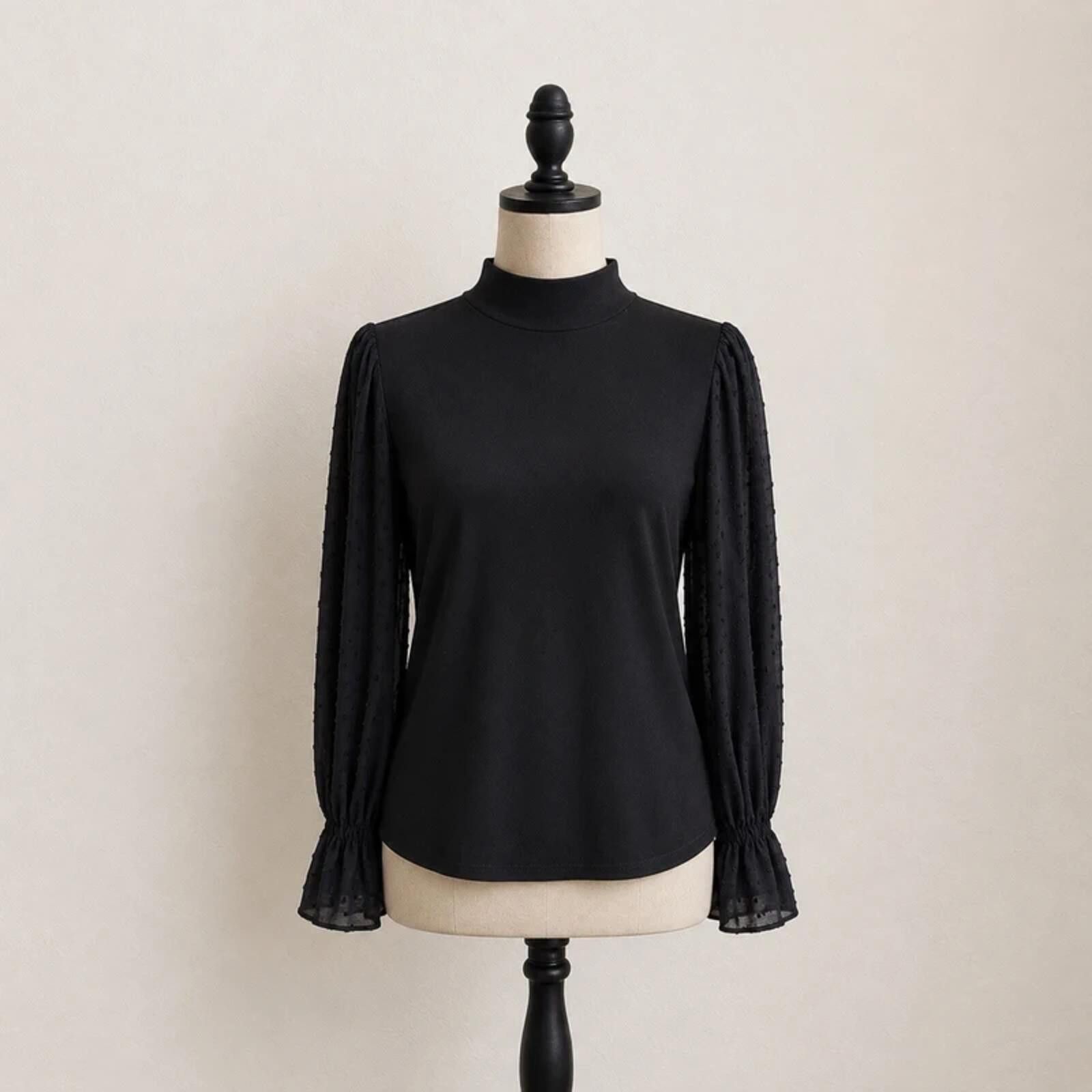 Other CeCe Black Mock Neck Dot Sheer Sleeve Blouse Top Size Small Size S / US 4 / IT 40 - 1 Thumbnail